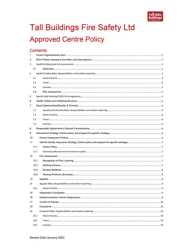 Image of TBFSN Approved Centre Application document
